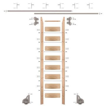 Quiet Glide Oak Library Ladder & 12 Ft Rolling Hardware Kitimage