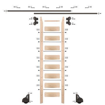 Quiet Glide Oak Library Ladder & 12 Ft Rolling Hardware Kitimage