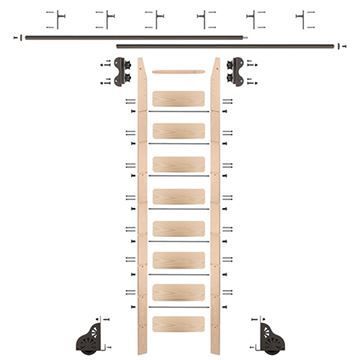 Quiet Glide Oak Library Ladder & 12 Ft Rolling Hardware Kitimage