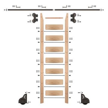 Quiet Glide Oak Library Ladder & 8 Ft Rolling Hardware Kitimage