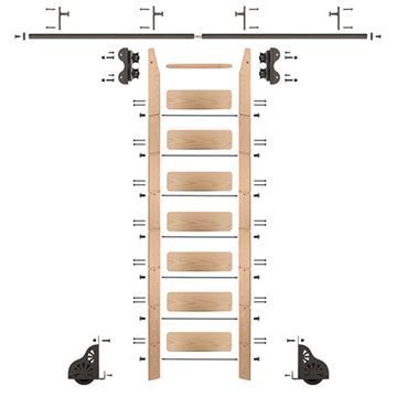 Quiet Glide Oak Library Ladder & 8 Ft Rolling Hardware Kitimage