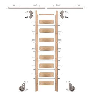 Quiet Glide Oak Library Ladder & 8 Ft Rolling Hardware Kitimage