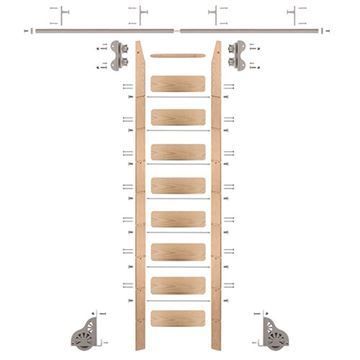 Quiet Glide Oak Library Ladder & 8 Ft Rolling Hardware Kitimage