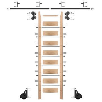 Quiet Glide Oak Library Ladder & 8 Ft Rolling Hardware Kitimage