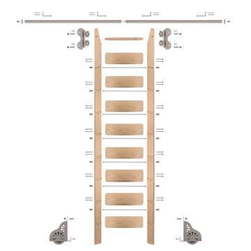 Quiet Glide Oak Library Ladder & 8 Ft Rolling Hardware Kitimage