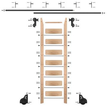 Quiet Glide Oak Library Ladder & 12 Ft Rolling Hook Hardware Kitimage