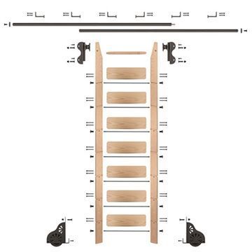 Quiet Glide Oak Library Ladder & 12 Ft Rolling Hook Hardware Kitimage
