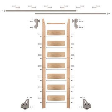 Quiet Glide Oak Library Ladder & 12 Ft Rolling Hook Hardware Kitimage