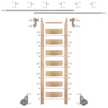 Quiet Glide Oak Library Ladder & 12 Ft Rolling Hook Hardware Kitimage