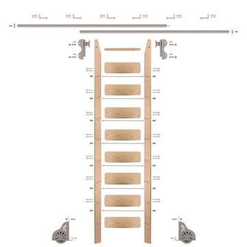 Quiet Glide Oak Library Ladder & 12 Ft Rolling Hook Hardware Kitimage