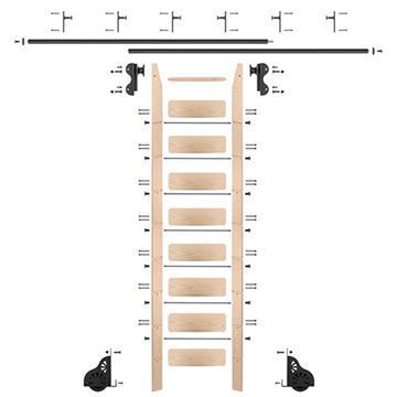 Quiet Glide Oak Library Ladder & 12 Ft Rolling Hook Hardware Kitimage