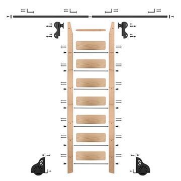 Quiet Glide Oak Library Ladder & 8 Ft Rolling Hook Hardware Kitimage
