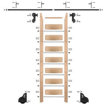 Quiet Glide Oak Library Ladder & 8 Ft Rolling Hook Hardware Kitimage