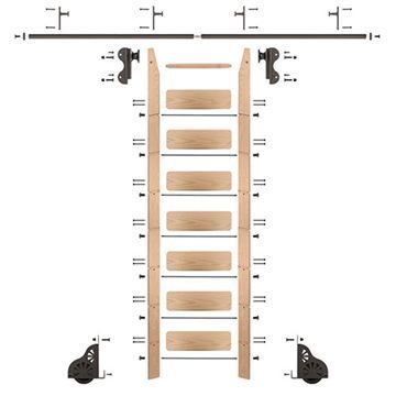 Quiet Glide Oak Library Ladder & 8 Ft Rolling Hook Hardware Kitimage