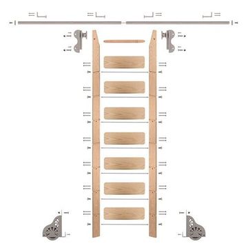Quiet Glide Oak Library Ladder & 8 Ft Rolling Hook Hardware Kitimage