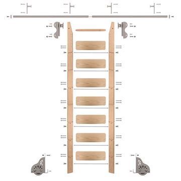 Quiet Glide Oak Library Ladder & 8 Ft Rolling Hook Hardware Kitimage
