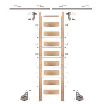 Quiet Glide Oak Library Ladder & 8 Ft Rolling Hook Hardware Kitimage