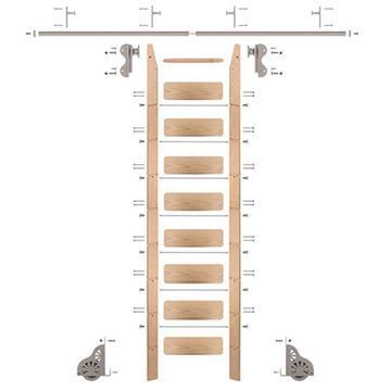 Quiet Glide Oak Library Ladder & 8 Ft Rolling Hook Hardware Kitimage