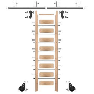 Quiet Glide Oak Library Ladder & 8 Ft Rolling Hook Hardware Kitimage