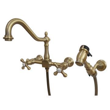 Restorers Wall Mount 8 Center Kitchen Faucet with Sprayerimage
