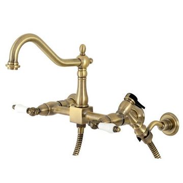 Restorers Wall Mount 8 Center Kitchen Faucet with Sprayerimage