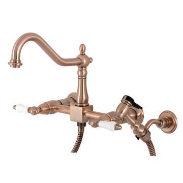 Restorers Wall Mount 8 Center Kitchen Faucet with Sprayerimage