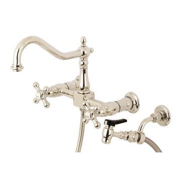 Restorers Wall Mount 8 Center Kitchen Faucet with Sprayerimage