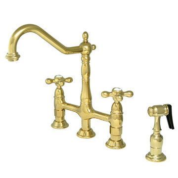 Kitchen Deck Mount Bridge Faucet With Brass Sprayerimage