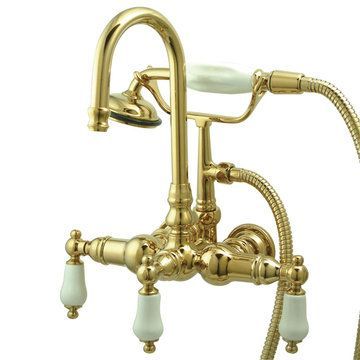 10 3/8 Inch Clawfoot Tub Faucet With Hand Shower - Porcelain Leverimage