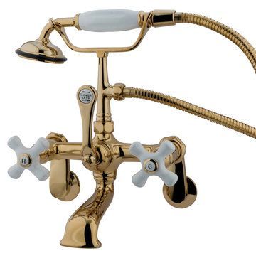 8 3/4 Inch Clawfoot Tub Faucet With Hand Shower And Adjustable Centers - Porcelain Crossimage