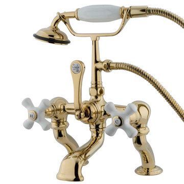Deck Mount 7 Inch Spread Tub Faucet - Porcelain Crossimage
