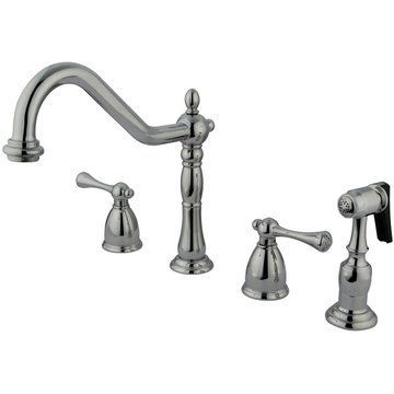 English Country 8 Inch Deck Mount Kitchen Faucet With Brass Side Sprayer - Buckingham Leverimage