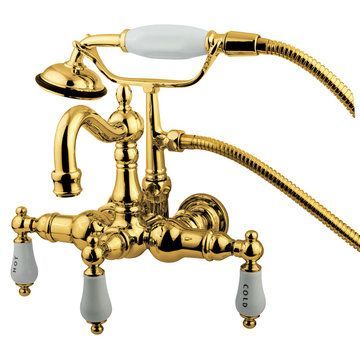 Heritage Clawfoot Tub Faucet With Hand Shower - H&C Porcelain Leverimage