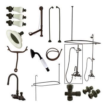 Restorers Hi-Rise Gooseneck Shower Package with Hand Shower includes everything you need to accessorize a claw foot tub.image