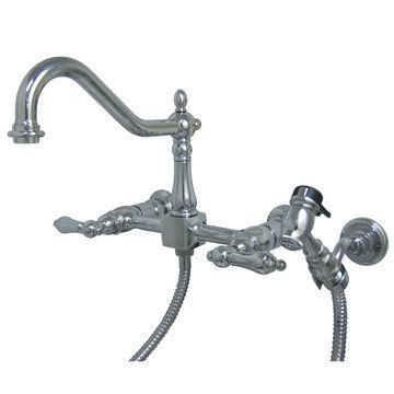 Restorers Wall Mount 8 Inch Kitchen Faucet & Sprayer - Metal Leverimage