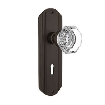 Nostalgic Warehouse Deco Privacy Interior Door Set With Crystal Waldorf Knob - With Keyholeimage
