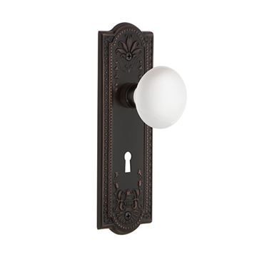 Nostalgic Warehouse Meadows Single Dummy Interior Door Set With White Porcelain Knob - With Keyholeimage