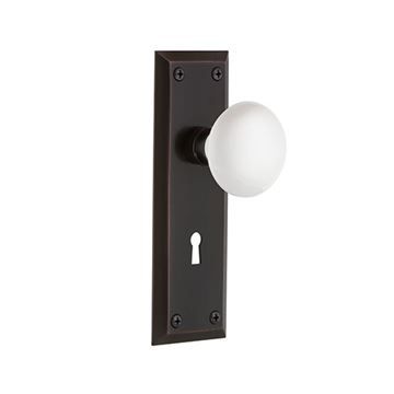 Nostalgic Warehouse New York Double Dummy Interior Door Set With White Porcelain Knob - With Keyholeimage