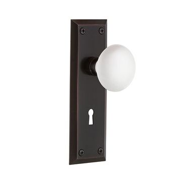 Nostalgic Warehouse New York Passage Interior Door Set With White Porcelain Knob - With Keyholeimage