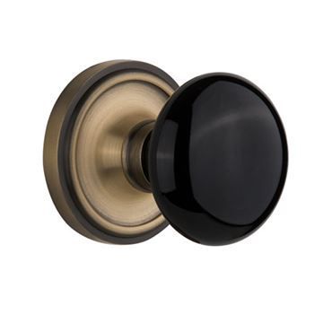 Nostalgic Warehouse Classic Plate Interior Mortise Door Set With Black Porcelain Knobsimage