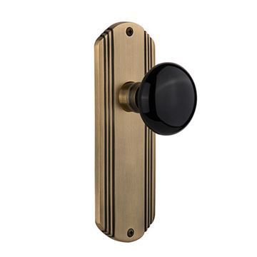 Nostalgic Warehouse Deco Plate Door Set With Black Porcelain Knobsimage