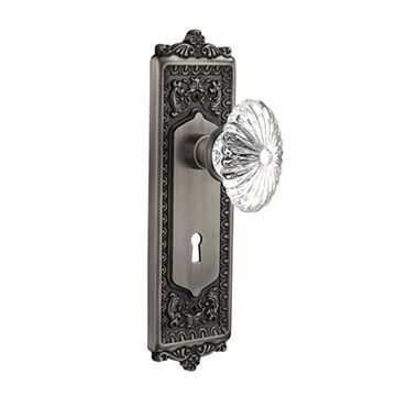 Nostalgic Warehouse Egg & Dart Plate Interior Mortise Door Set With Oval Fluted Crystal Glass Knobsimage