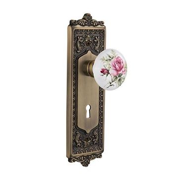 Nostalgic Warehouse Egg & Dart Plate Interior Mortise Door Set With White Rose Porcelain Knobsimage