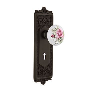 Nostalgic Warehouse Egg & Dart Plate With Keyhole Door Set With White Rose Porcelain Knobsimage