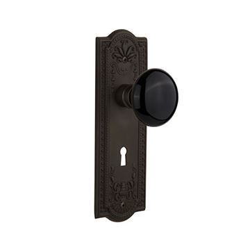 Nostalgic Warehouse Meadows Plate Interior Mortise Door Set With Black Porcelain Knobsimage