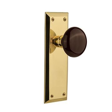 Nostalgic Warehouse New York Plate Door Set With Brown Porcelain Knobsimage