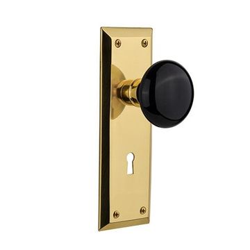 Nostalgic Warehouse New York Plate Interior Mortise Door Set With Black Porcelain Knobsimage