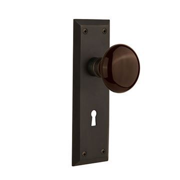 Nostalgic Warehouse New York Plate Interior Mortise Door Set With Brown Porcelain Knobsimage