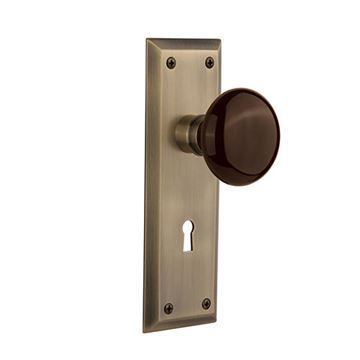 Nostalgic Warehouse New York Plate With Keyhole Door Set With Brown Porcelain Knobsimage