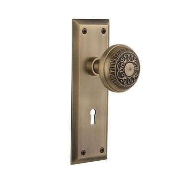 Nostalgic Warehouse New York Plate With Keyhole Door Set With Egg & Dart Knobsimage